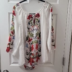 White House Black Market Floral Print Women's Silk Blouse